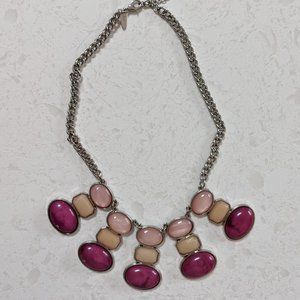 Pink & Magenta Beaded Silver Necklace